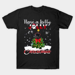 Black Pug Have A Holly Jolly  Christmas T-Shirt